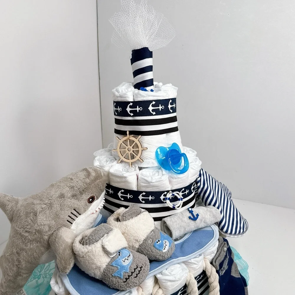 Ship Diaper Cake, Shark Diaper Cake